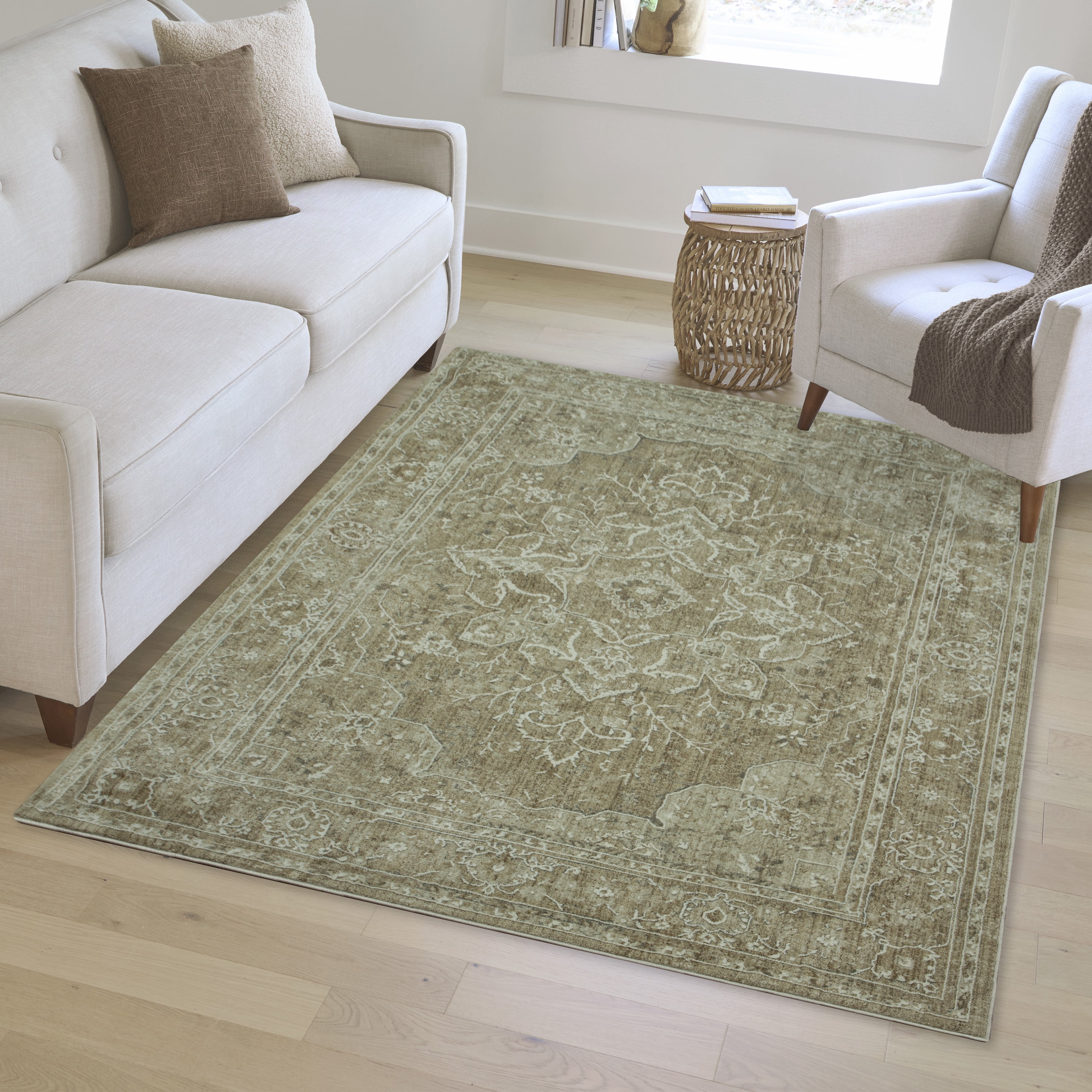 Mainstays Traditional Beige Medallion Persian Indoor Area Rug, 5'3"x7'