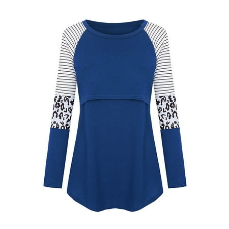 

Pregnancy Jean Tan Maternity Long Sleeve Shirt T-shirt Long Womens Sleeve Maternity For Breastfeeding Striped Tops Print Maternity blouse Top Big Tall