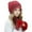Red, variant on Women's Fleece Lined Knit Hat Set, Korean Style Pom Pom Beanie with Ear Flaps, Warm Winter Hat with Fingerless Gloves, Cuffed Knit Cap, Winter Accessory Set, Cute Knit Set Beige