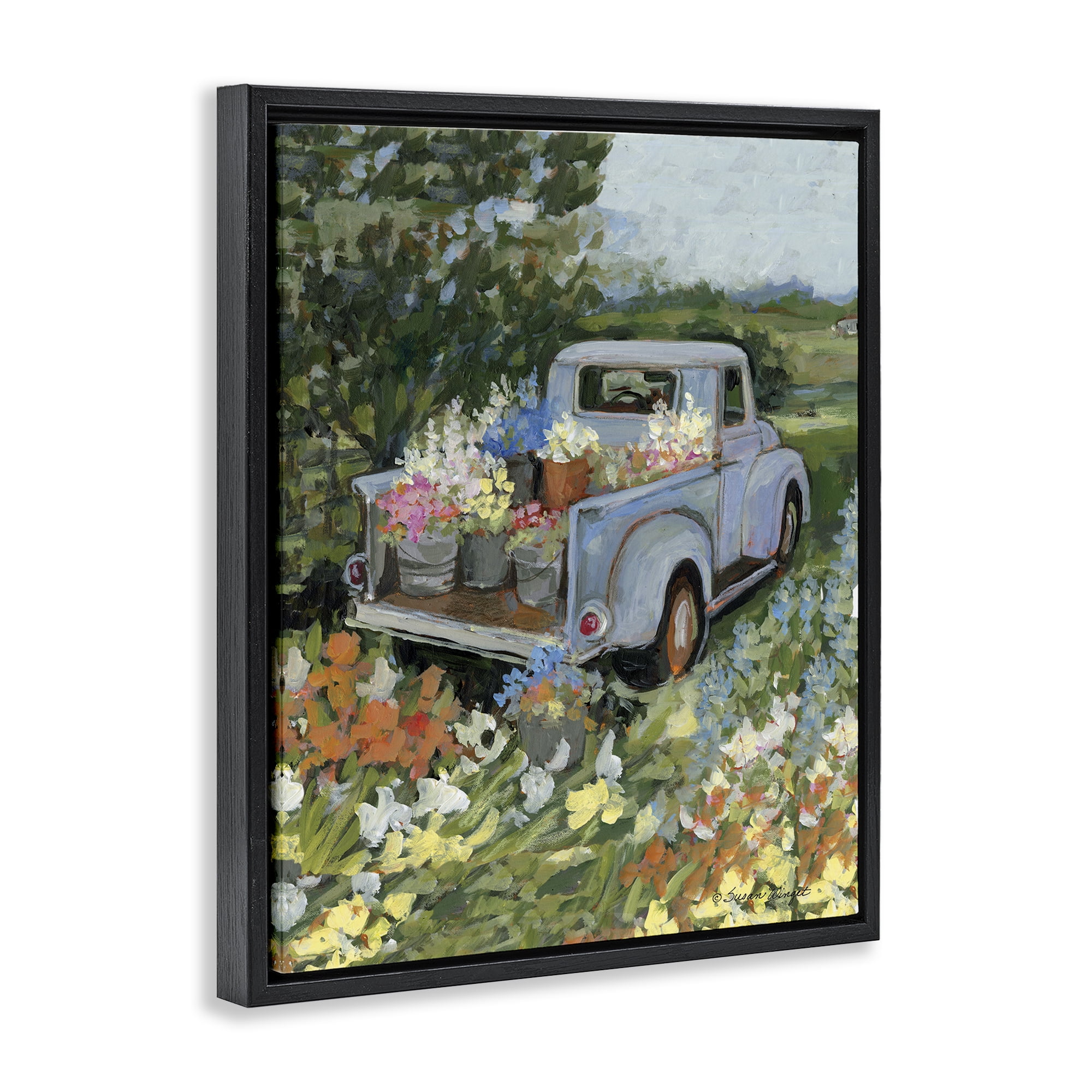 Stupell Industries Truckin' Field with Flowers Black Framed Floater Canvas Wall Art, design by Susan Winget