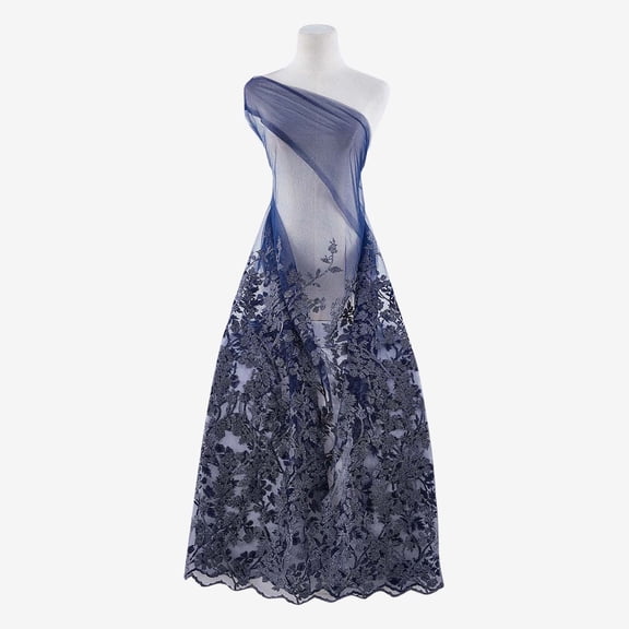 Zelouf Forever Vine Embroidery Mesh , Sewing, DIY, Crafts Fabric by the Yard, Navy Bliss, 50 Yard