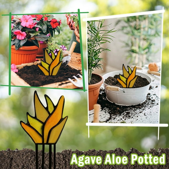 Ceimmolca Miniature Stained Acrylic Agaves Aloe Potted Plant In Ceramic Stained Agaves Aloe Potted Plant In Terra Cotta Planter Pot