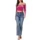 thumbnail image 2 of INSPIRAR CHIC Blusa de terciopelo corta de cuello barco y mangas largas para mujer M Rosa intenso, 2 of 5