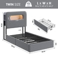 thumbnail image 2 of Homfa Twin Size Linen Upholstered Bed with LED Lights & 2 Drawers， Storage Headboard Platform Bed Frame with USB Ports & Outlets, Grey, 2 of 8