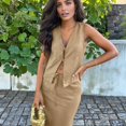 thumbnail image 2 of Women Maxi Skirt Set 2 Piece Outfits Sleeveless Top Maxi Skirt Going Out Two Piece Skirt Set Khaki M, 2 of 7