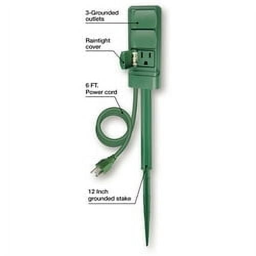 Outdoor 3-Outlet Power Stake, Green, 6', by Holiday Time