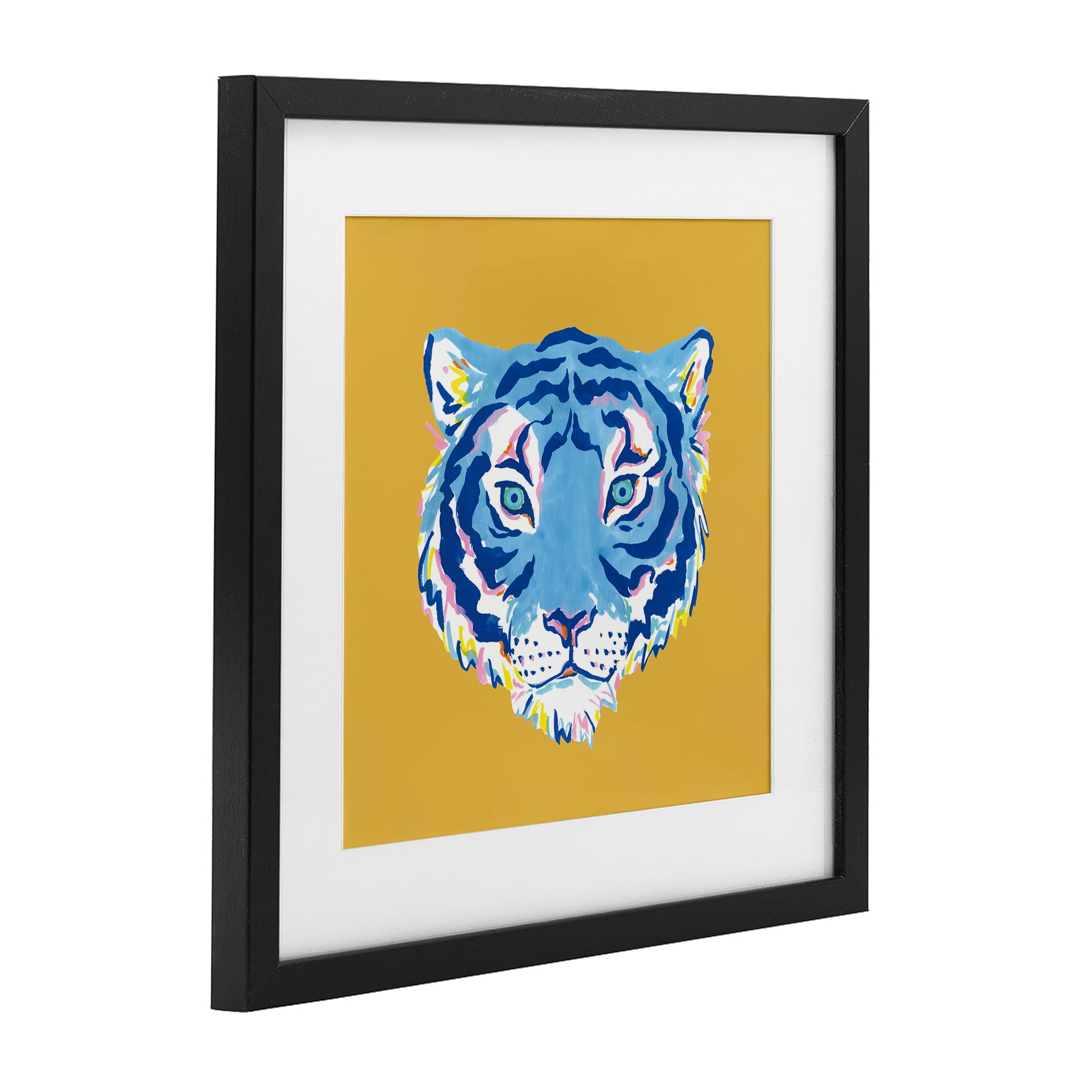 Stupell Industries Blue Tiger over Yellow Black Framed Print Under Glass, design by Karolina Sato