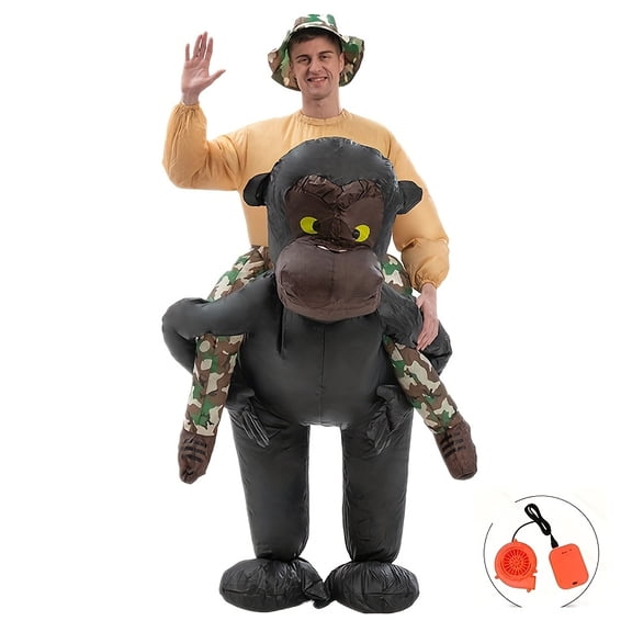 Inflatable Ride-On Gorilla Costume - Funny Primate Outfit For Parties, Halloween & Cosplay,Height 4'11"-6'3",Gorilla