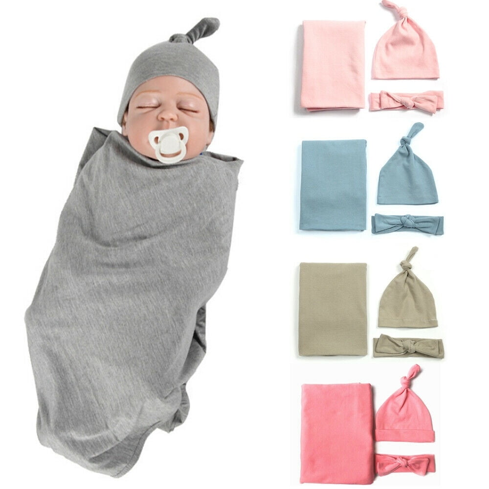 Newborn Baby Girls Swaddle Blanket Sleeping Swaddle Wrap With Headband UK 