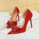 thumbnail image 3 of Zapatos de boda para mujer, para banquetes, de tacón alto, sencillos, con tacones finos, boca baja, diamantes de imitación, punta puntiaguda, con agujeros laterales y lazo, 3 of 5