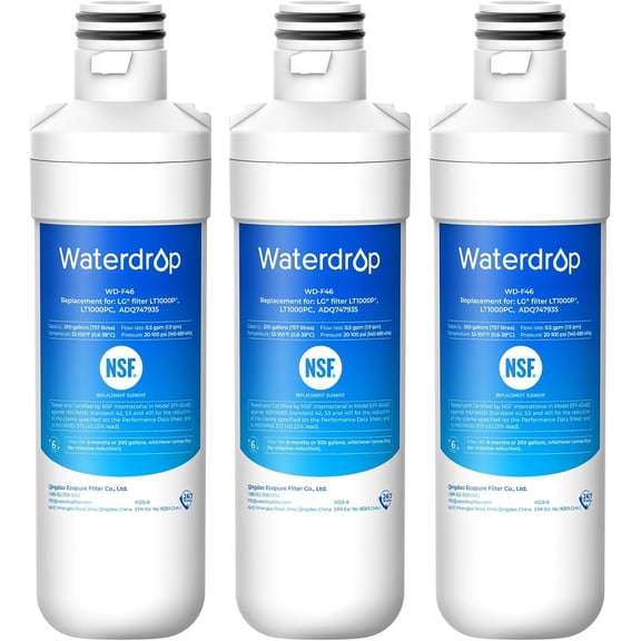 Waterdrop Refrigerator Water Filter, Replacement for LG® LT1000P®, LT1000PC, ADQ74793501, ADQ74793502, Kenmore 46-9980, 9980, LFXC24796S, LSFXC2496D, NSF Certified, 3 Packs