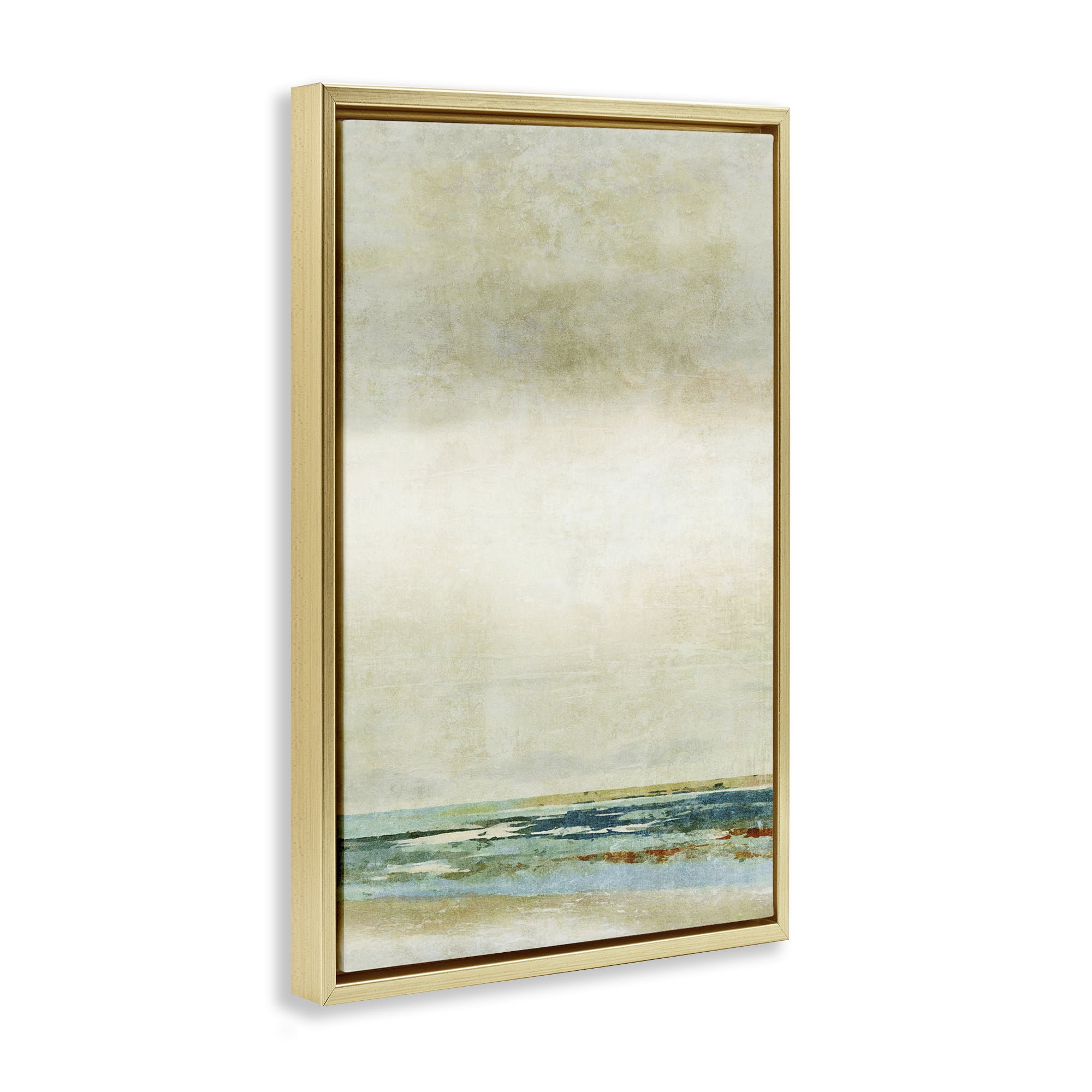 Stupell Industries Neutral Beige Beach Abstraction Abstract Painting Gold Floater Framed Canvas Art Print Wall Art, 17 x 25
