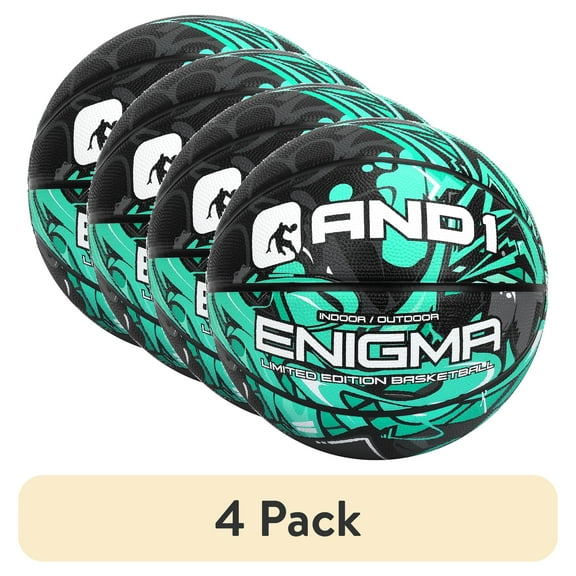 (4 pack) AND1 Enigma Youth Rubber Basketball, Size 6 (28.5") Deep Channel Construction, for Indoor/Outdoor Use