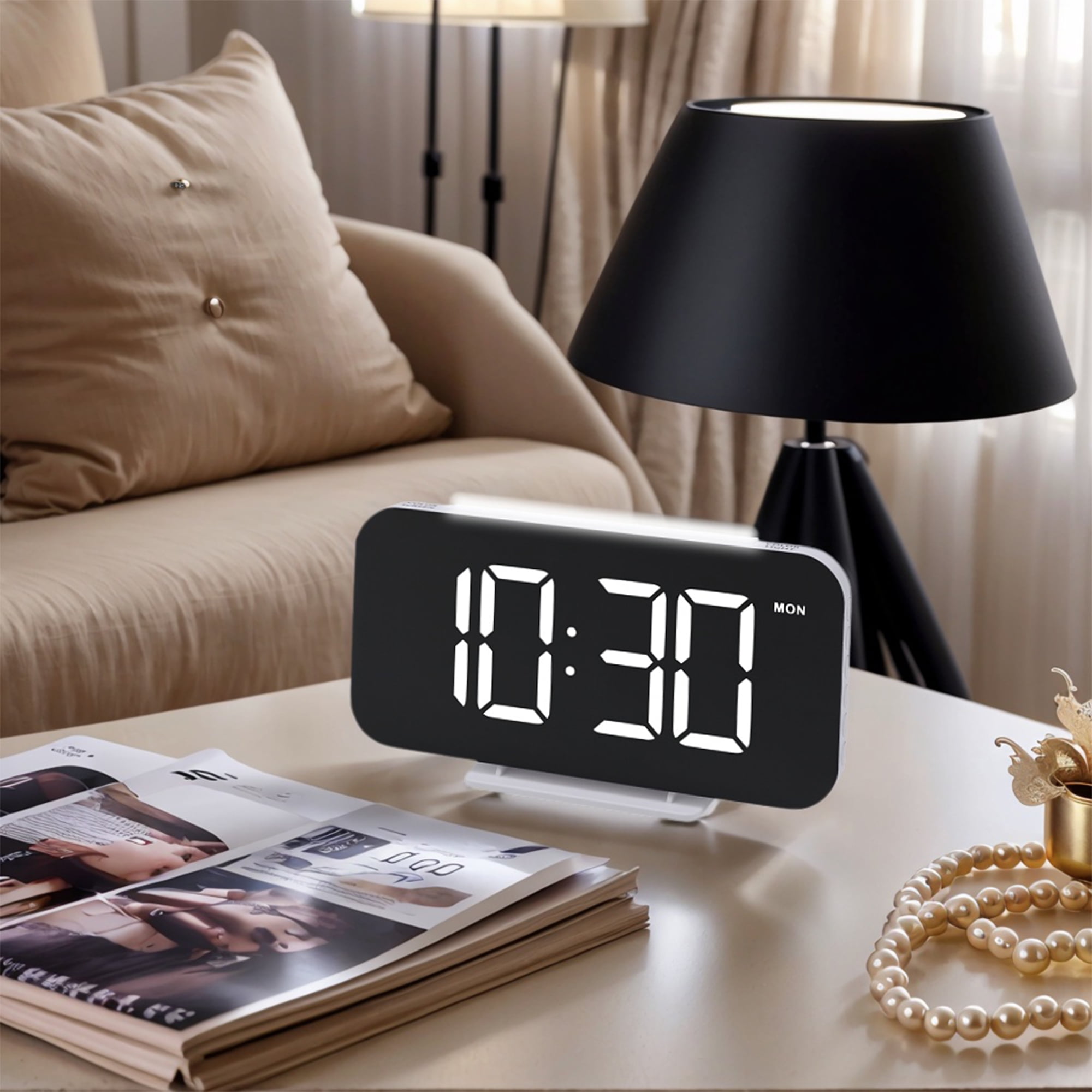 Unique Bargains Loud Alarm Clock White Housing With White Light 6.3"L x 1.0"W x 3.4"H