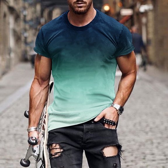 T Shirts for Men Big & Tall M-5X Short Sleeve Crewneck Tshirts Shirt Plus Size Casual Gradient Printed Basic Pullover Slim Comfort Tees Tops