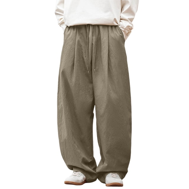 Pantalon Décontracté Ample pour Hommes Design Plissé Rétro Japonais Micro Jambe avec Cordon de Serrage Long