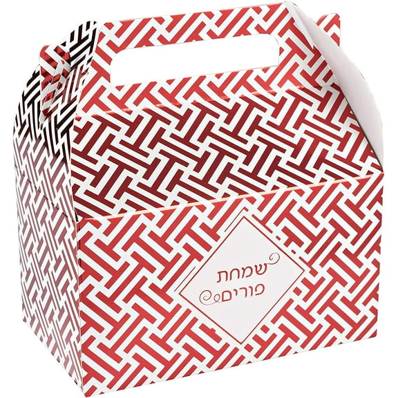 Foil Purim Treat Box Red 6.25" X 3.75" X 3.5" 20 Pack