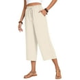 thumbnail image 2 of Women'S Cropped Pants Drawstring Casual with Pockets Loose High Waisted Wide Leg Lounge Pants Cream White XL, 2 of 6