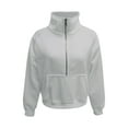 thumbnail image 2 of TOWED22 Womens Sweatshirts Half Zip Cropped Pullover Fleece Quarter Zipper Hoodies Fall outfits Clothes Thumb Hole(Grey,L), 2 of 4