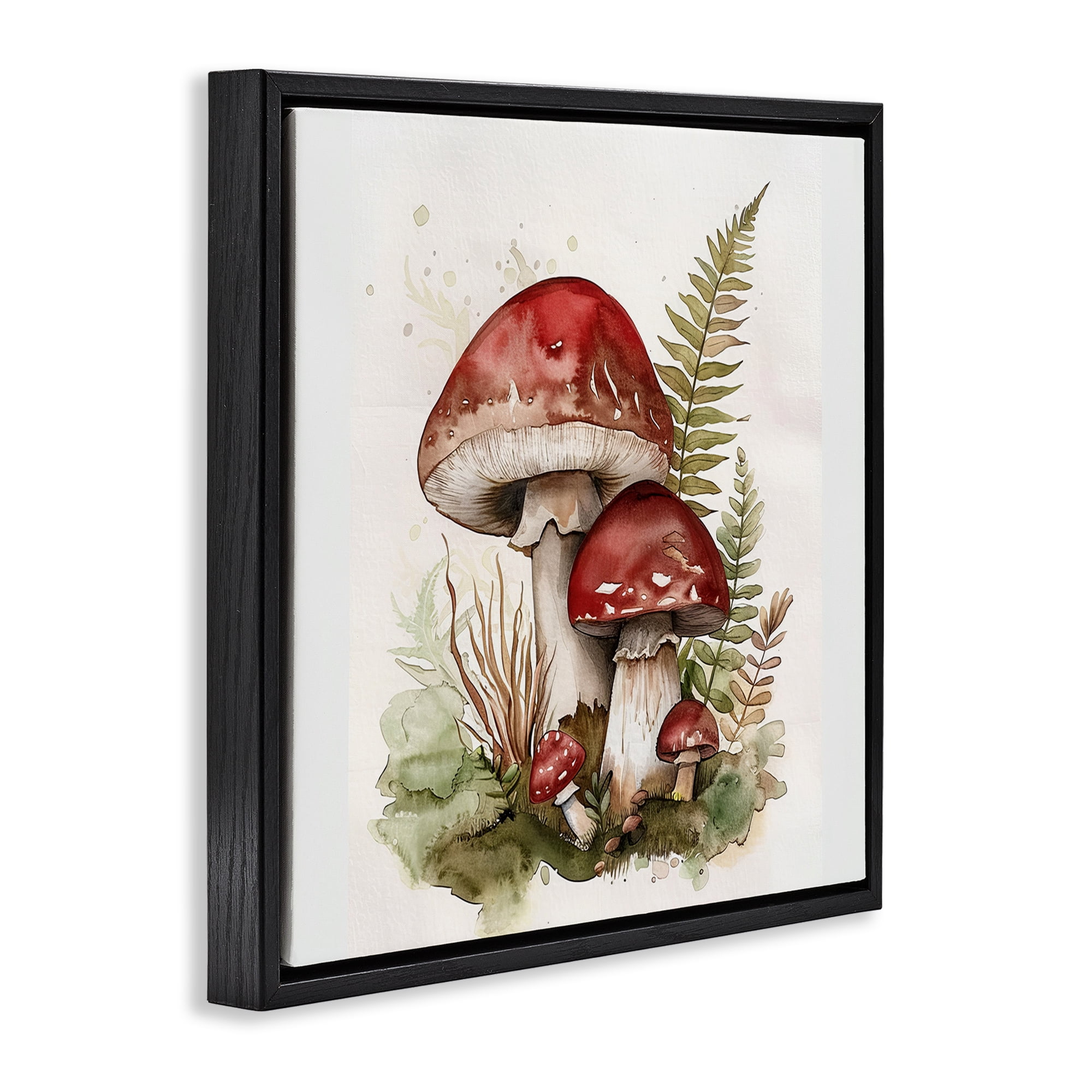 Stupell Industries Enchanted Forest Mushrooms Plants & Flowers Painting Black Floater Framed Canvas Art Print Wall Art, 25 x 25