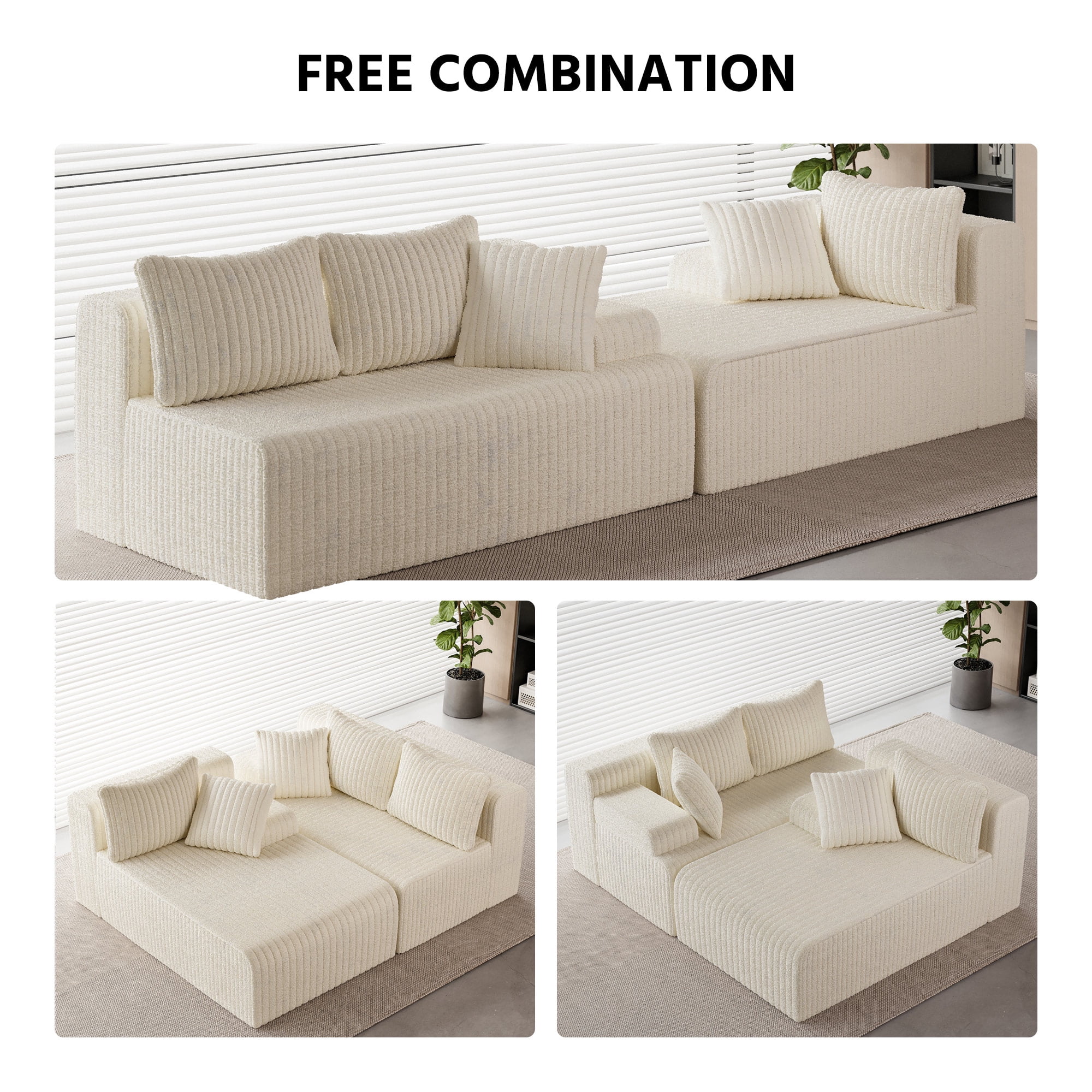 LAUSAINT HOME 96" Boneless Sectional Sofa, L-Shaped Modular Cloud Couch with Deep Seat & Plush Corduroy Fabric, Left Facing Chaise