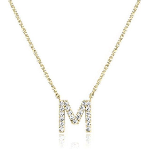 Bonjour Jewelers 14k Yellow Gold Created White Sapphire Initial M Letter Pendant Necklace Plated