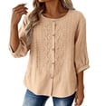 thumbnail image 4 of Womens Blouses and Tops Dressy Kelon Wemens Tops Summer Cotton Linen Shirts 3/4 Sleeve Round Neck Embroidered T-Shirts Dressy Casual Business Tee Blouses 2026 Trendy Clothes, L, 4 of 7