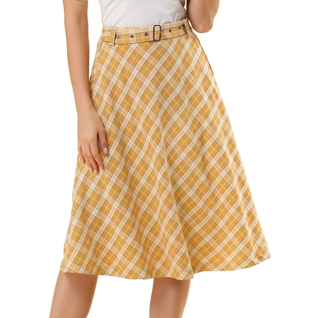 FalMidi Vintage Con Cinturón Y CintuAlDe TartánCuadros PaMujer Amarillo XL