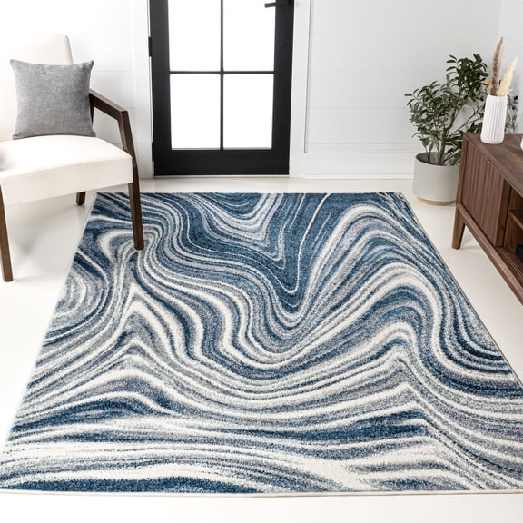 JONATHAN Y SUPERSOFT 5 x 8 Area Rug, Eleni Glam Abstract Marble - Turquoise/Cream, SEU301C-5