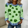 thumbnail image 3 of Craaazy Women's St Patricks Day Green Spirit Print Denim Patchwork Crewneck Long Sleeve Tops Gifts, 3 of 5