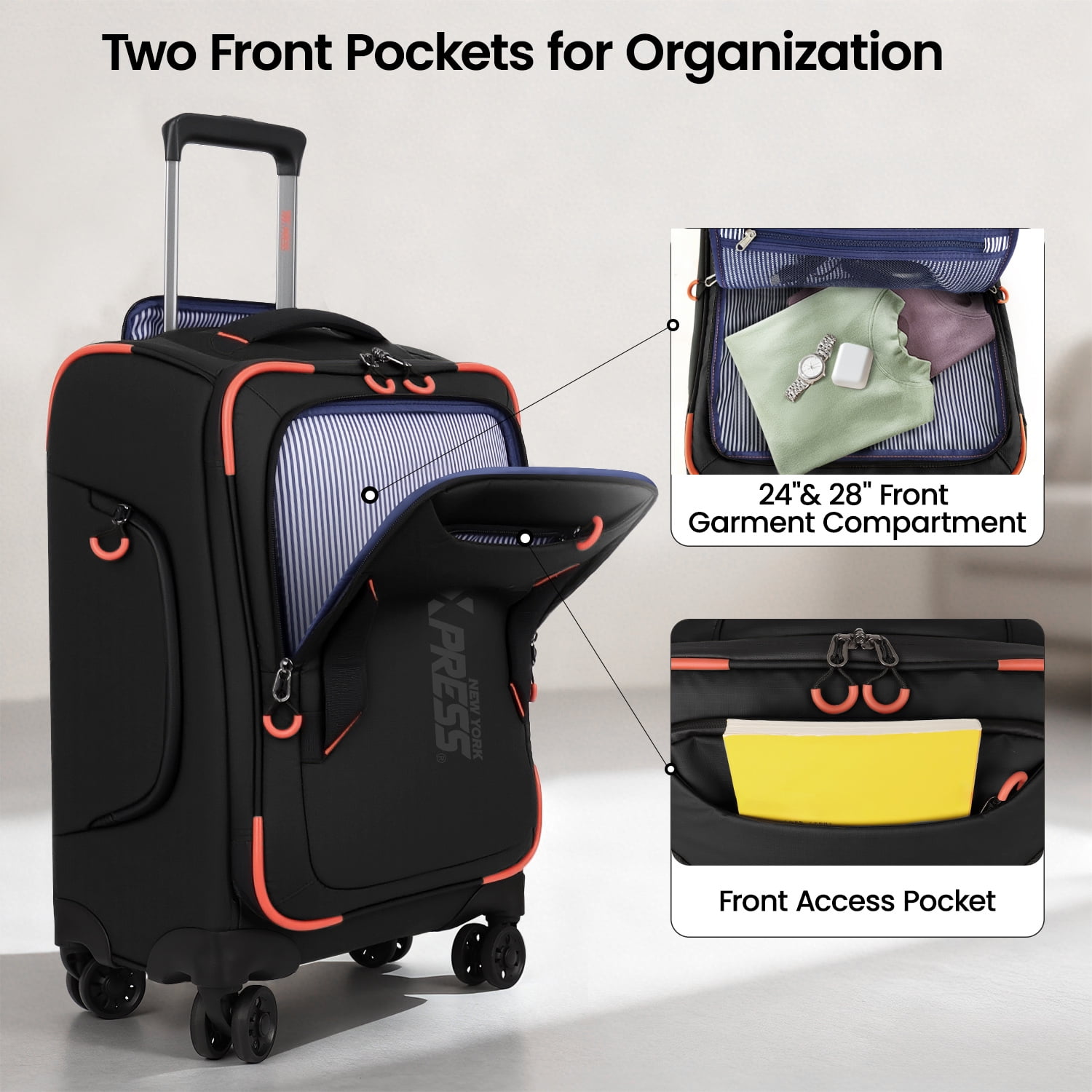 New York Xpress 30" Softside Large Checked Luggage, Lightweight Water-Resistant Upright Suitcase with Wheels, Black - TA8353