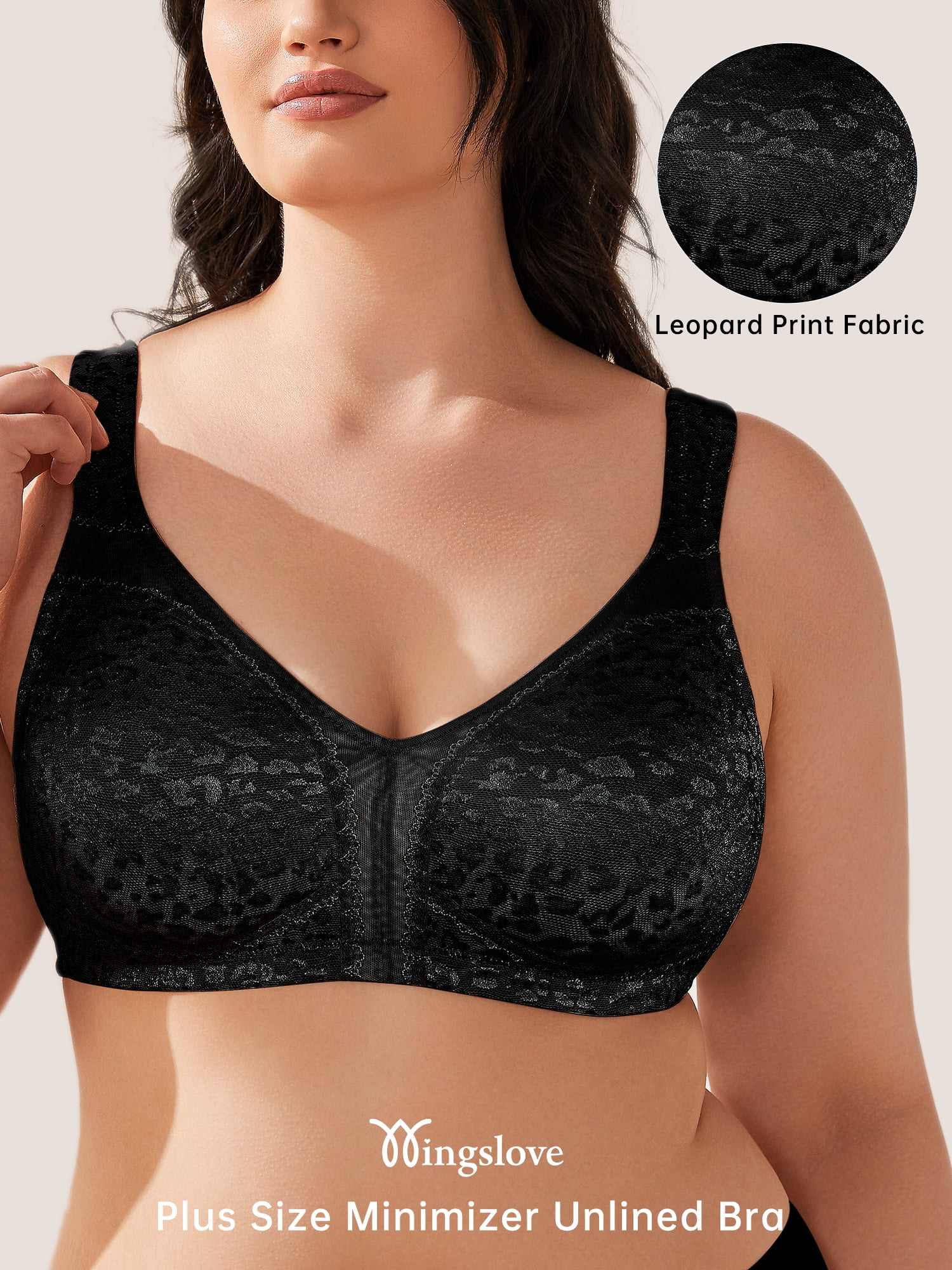 Wingslove Women's Plus Size Full Coverage Minimizer Bra Wirefree Non Padded for Everyday Comfort, Black 36B