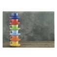 thumbnail image 1 of Espresso Grey Cutting Board, Stack of Colorful Cups on Wooden Table Photo with Smokey Background, Decorative Tempered Glass Cutting and Serving Board, in 3 Sizes, by Ambesonne, 1 of 2