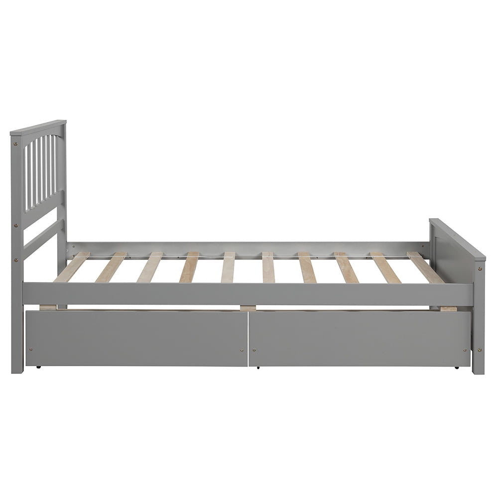 Lowestbest Twin size Solid Wood Platform Bed with Two Drawers, No Box Spring Needed