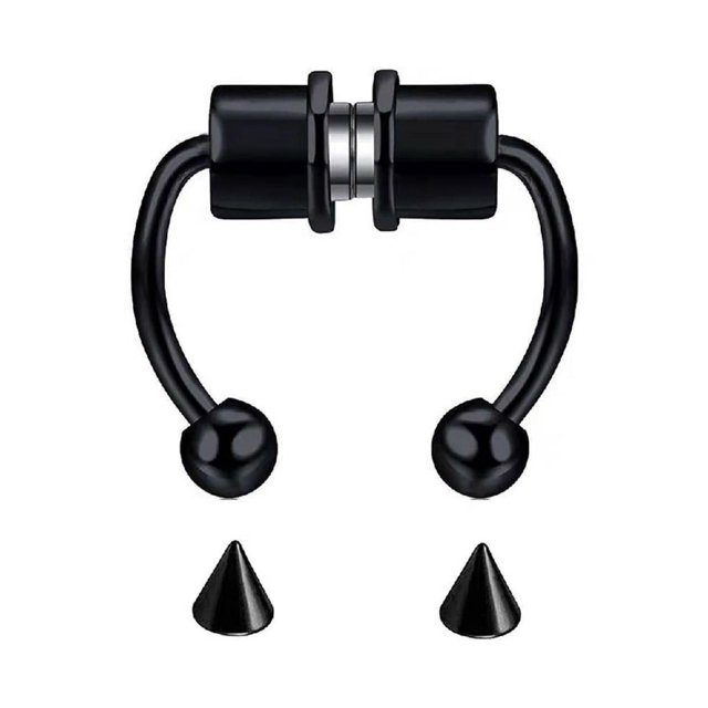 Aro Nariz Herradura Aro C Clip Anillos Septum Aro Piercing Falso (Negro)