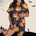 thumbnail image 2 of Tnhcen Women's Halloween Cute Floral Print Button-Up Shirt & Elastic Waist Shorts 2-Piece Sleepwear Set - Fit Pocket Details Soft & Cozy Pajamas Set (S-2XL), 2 of 8