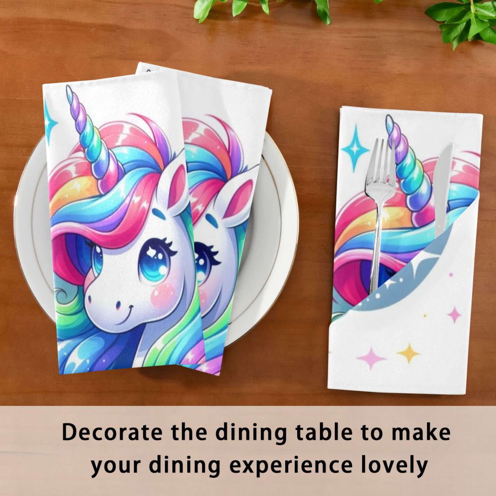 JSTEL Rainbow Unicon Stars Cartoon Cloth Napkins Set of 6, 20x20 Inch Washable and Reusable Napkin for Decoupage Dinner Party Everyday Use