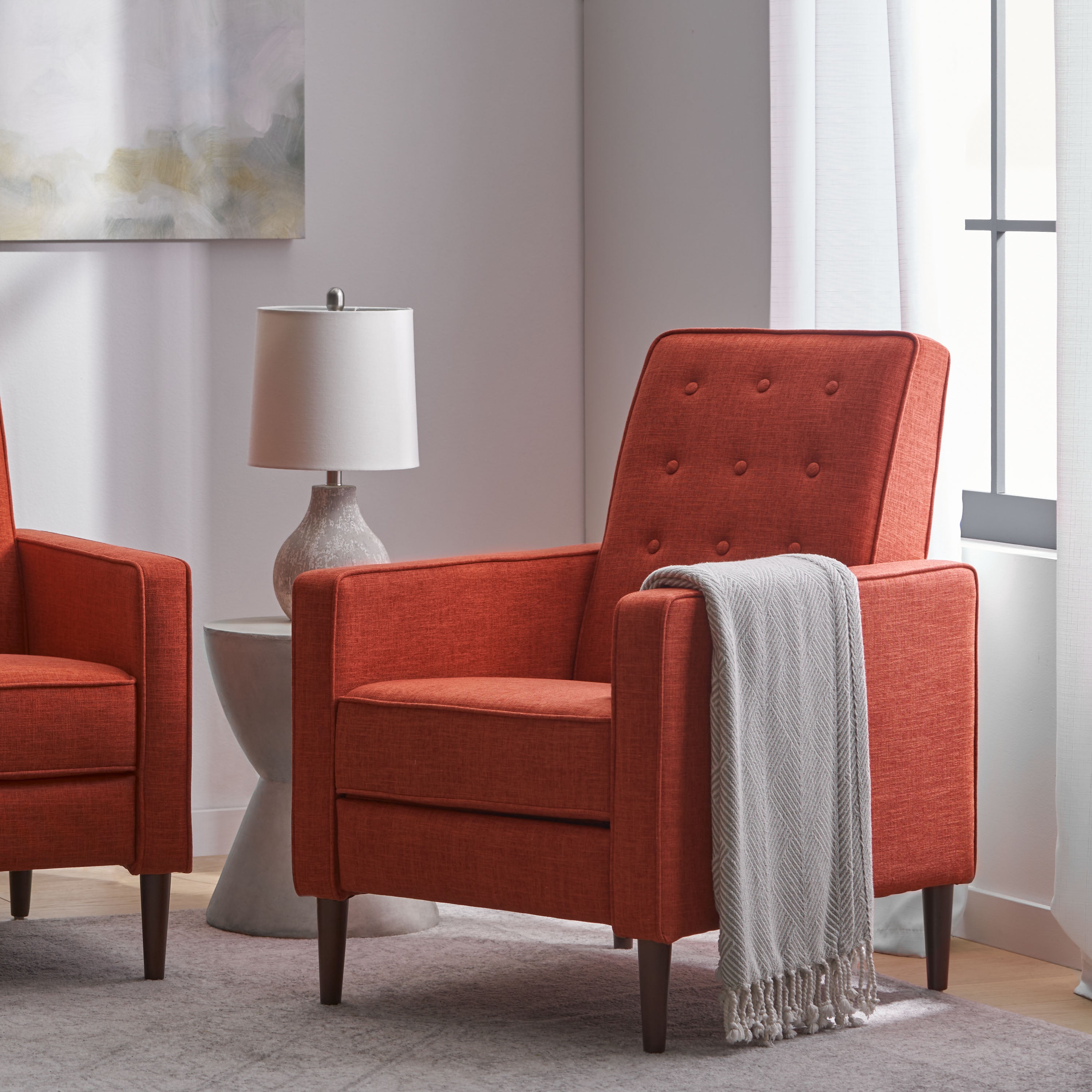 Euroco Modern Fabric Recliner Chair with Espresso Wood Legs, Adjustable Backrest & Plush Upholstery, Space-Saving Design