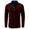 thumbnail image 5 of Iugvhana Men's Classic Button Down Polo Shirt Casual Long Sleeve Pullover Shirts Turndown Collar Slim Fit T-Shirt Top Wine M, 5 of 6