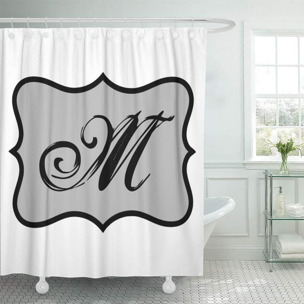 Cynlon Original Personalized Black Gray Monogram Initial Tote Phyllis Dobbs Bathroom Decor Bath Shower Curtain 66x72 Inch Com Cynlon Original Personalized Black Gray, Initial Shower Curtain Hooks