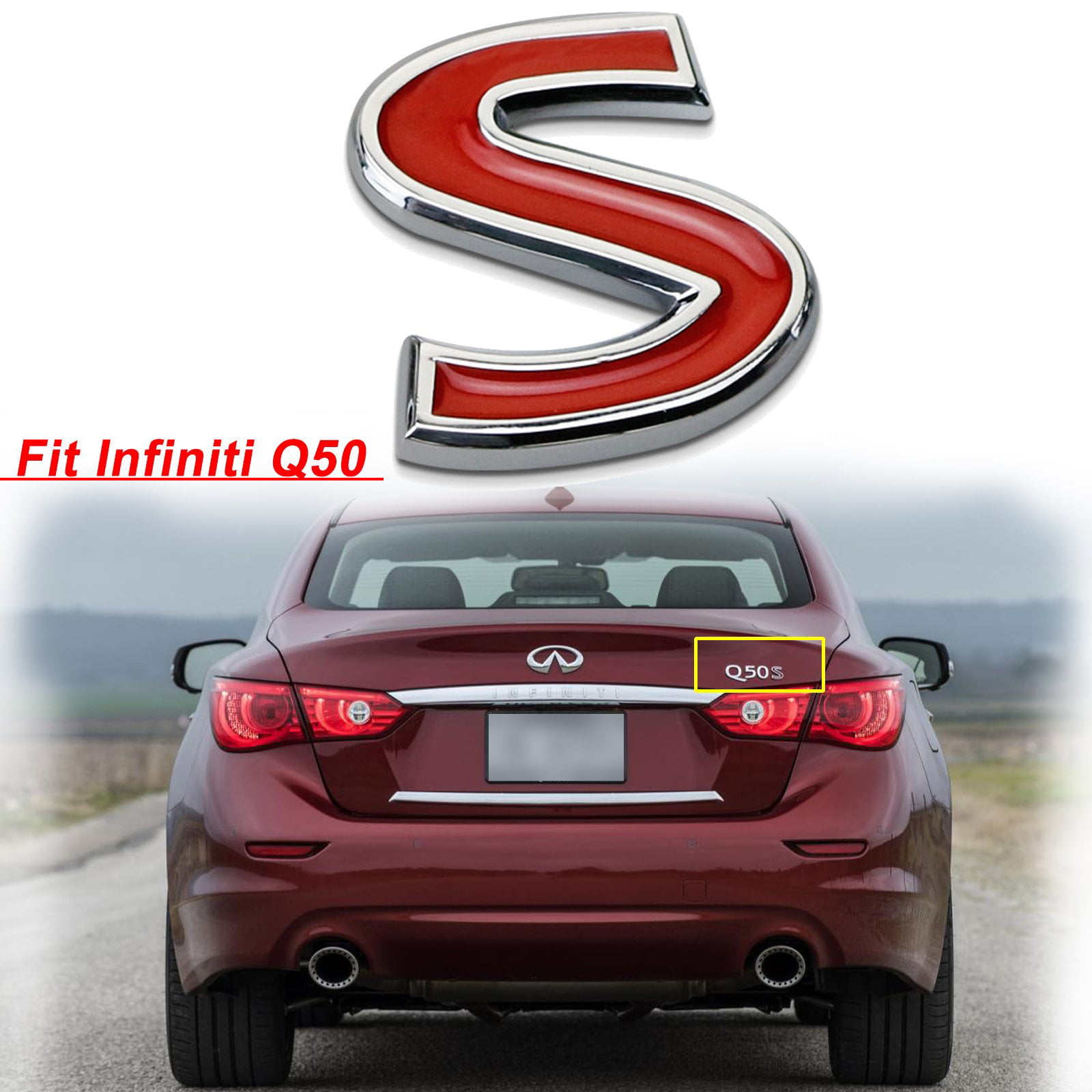 1x Metal Sport Red S Auto Emblem Trunk Lid Side Fender decal badge for Infiniti