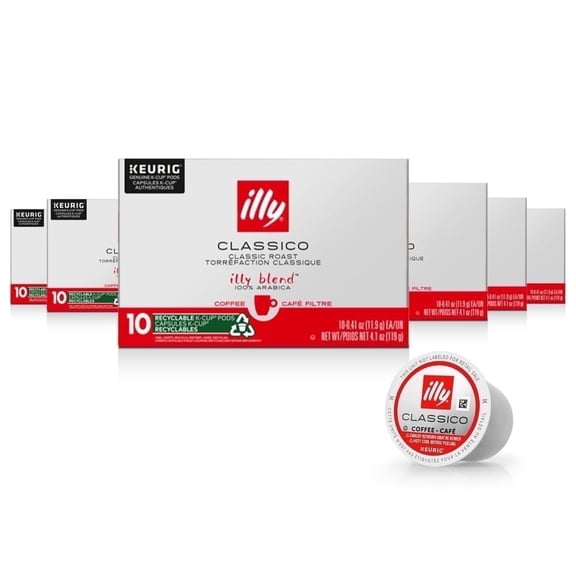 illy K-Cup Coffee Pods, Classico Medium Roast, 100% Arabica, 10 Ct, 6 Pack