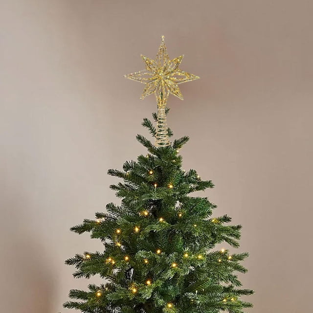 Christmas Tree Topper Adorno Hueco de Árbol Navideño Ornamento para Festividades Coronador Decorativo de Árbol Adecuado para Decoración Navideña Oficinas y Bares Estrella Dorada