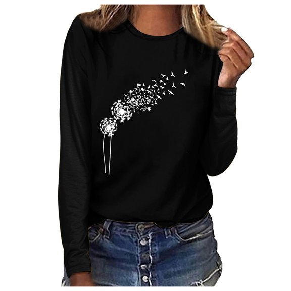 DondPO Long Sleeve Shirts for Women Sweatshirt for Women Women Tops Cotton Long Sleeve Daily Loose Blouses Tops Womens Tops Graphic Tees Black L