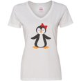 thumbnail image 3 of Inktastic Cute Penguin, Girl Penguin With Red Ribbon Women's V-Neck T-Shirt, 3 of 5