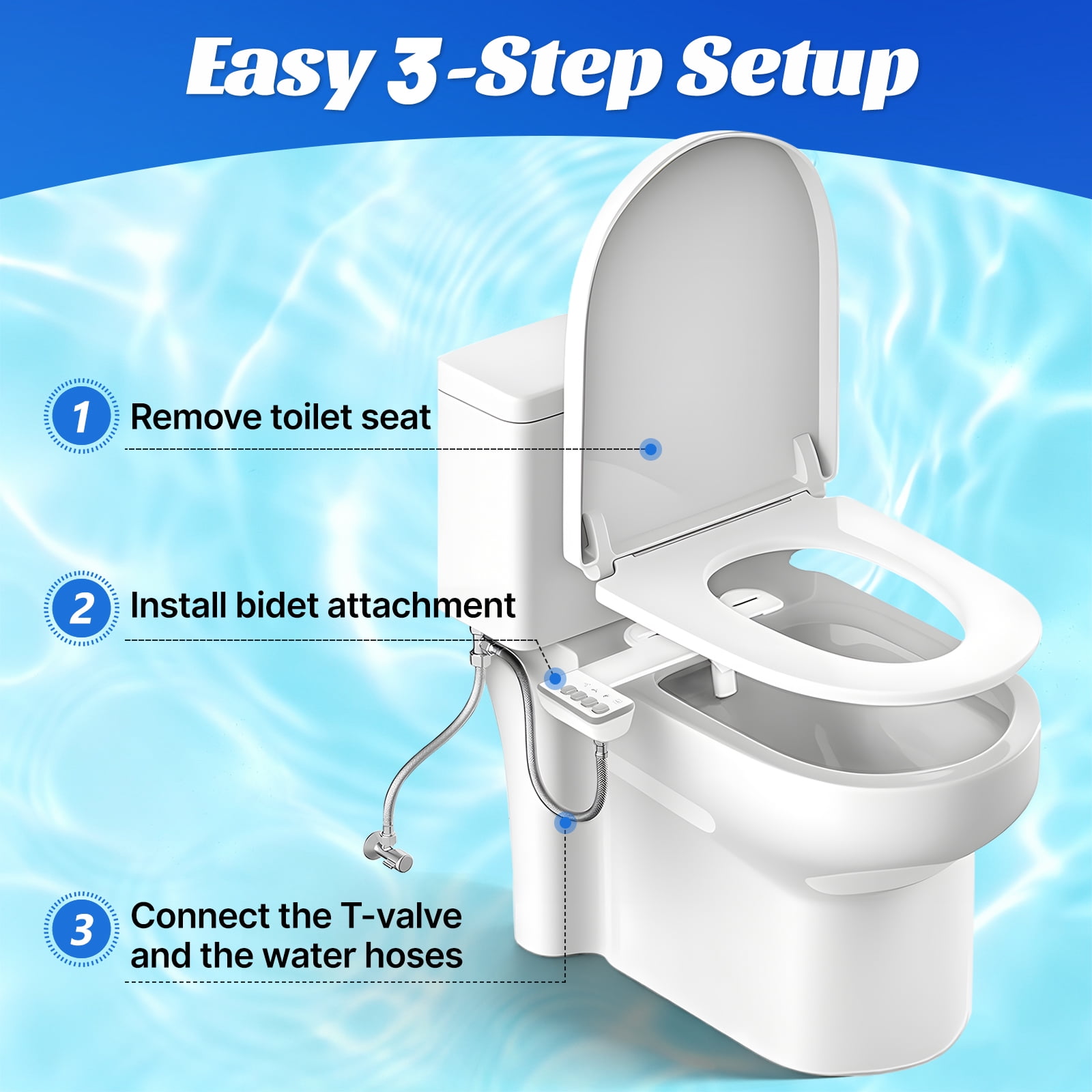 QUITEDEW Bidet Attachment for Toilet,Dual Nozzle,Self Cleaning Non-Electric Dual Nozzle for Frontal & Rear Wash,Independent Adjustable Water Pressure,White