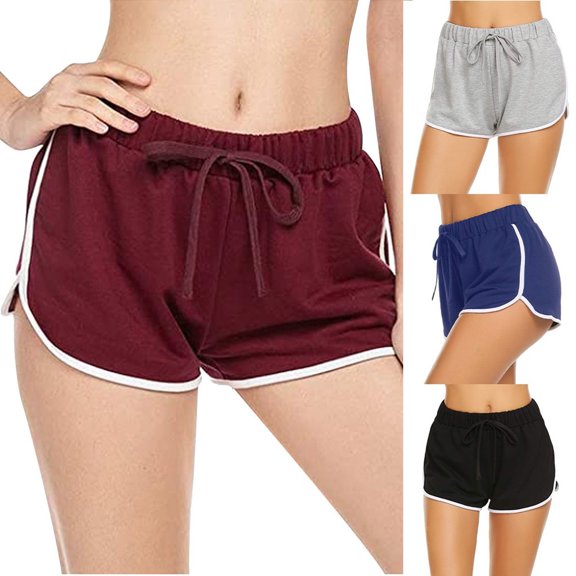 Feancey Womens Striped Athletic Shorts Split Casual Gym Fitness Short Pants Drawstring Elastic Waist Workout Shorts Comfort Dolphin Shorts Wine XXL