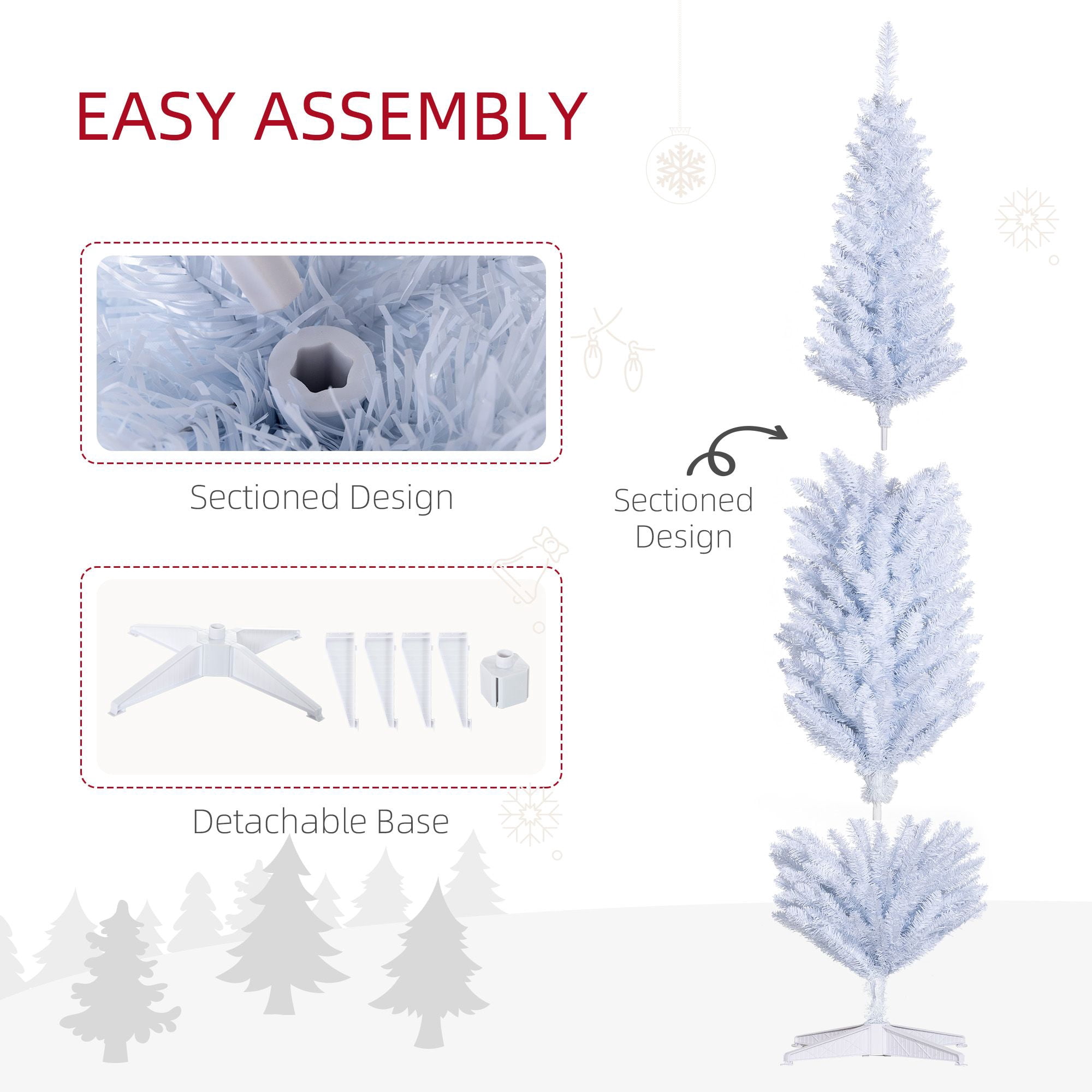 8 ft Skinny Pencil Artificial Christmas Tree with 618 Tips and Plastic Base, Unlit Slim Holiday Tree for Small Rooms and Apartments