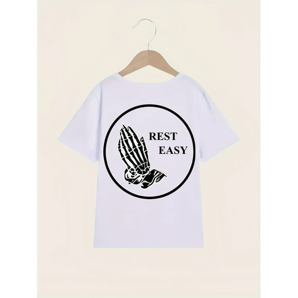 Camiseta "Descansa tranquilo" con diseño de esqueleto, ideal para uso informal, cómoda y elegante, ideal para hombres y mujeres.