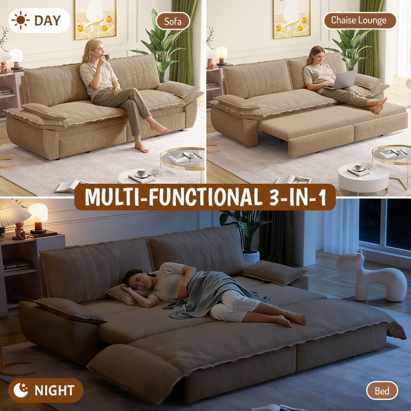 Convertible Queen Pull Out Sofa Bed, 3-in-1 Corduroy Sleeper Bed Loveseat Sofa with Cushion Armrest for Living Room, 73.2'' Futon Couch for Small Place